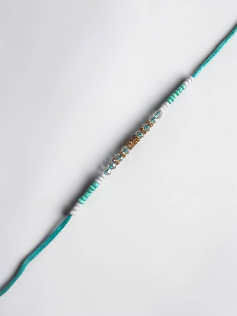 Sea Green Color Pop Crystal Thread Rakhi : INH-RKH-SEG