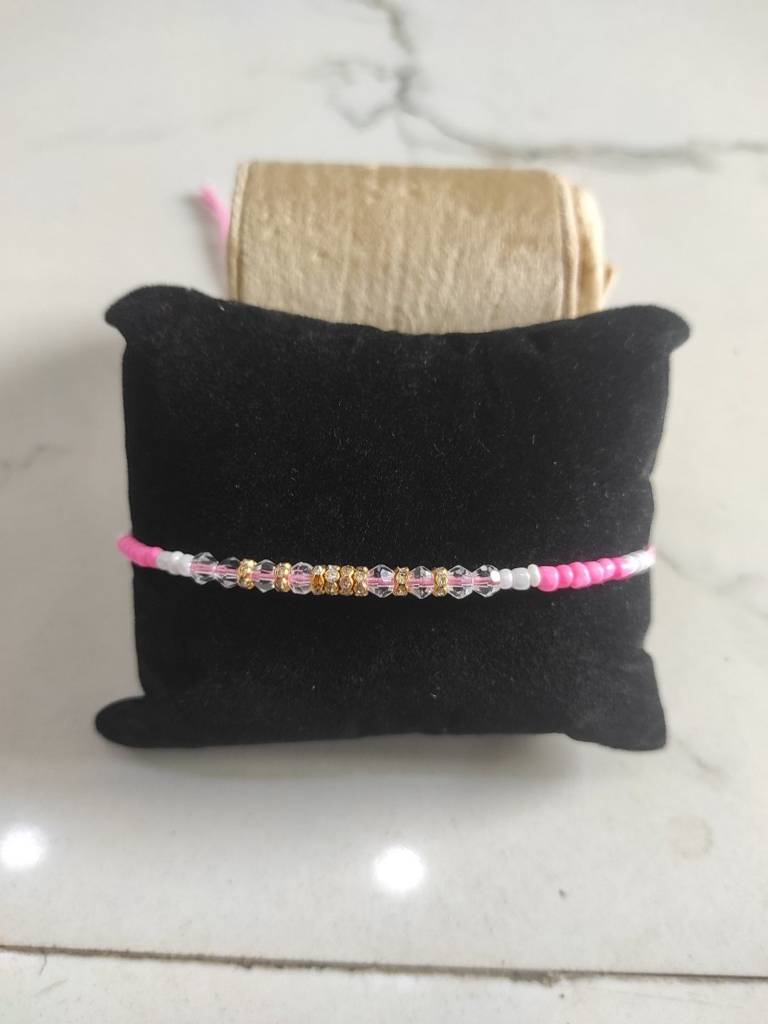 Baby Pink Color Pop Crystal Thread Rakhi : INH-RKH-BBP