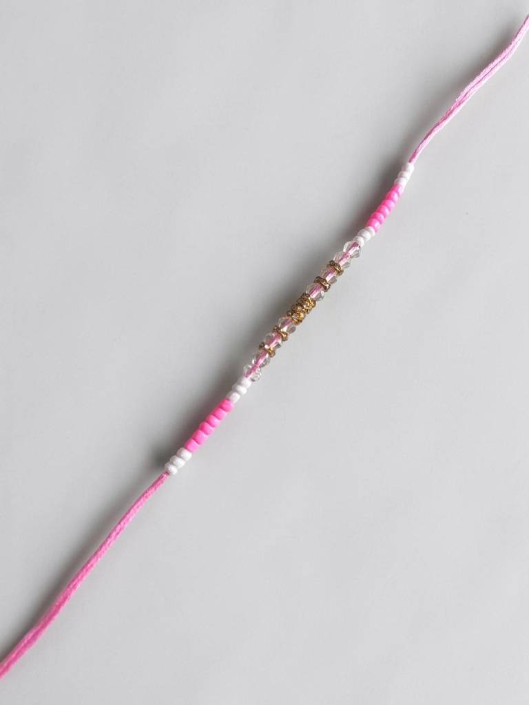 Baby Pink Color Pop Crystal Thread Rakhi : INH-RKH-BBP