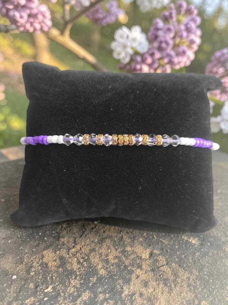 Purple Color Pop Crystal Thread Rakhi : INH-RKH-PRL