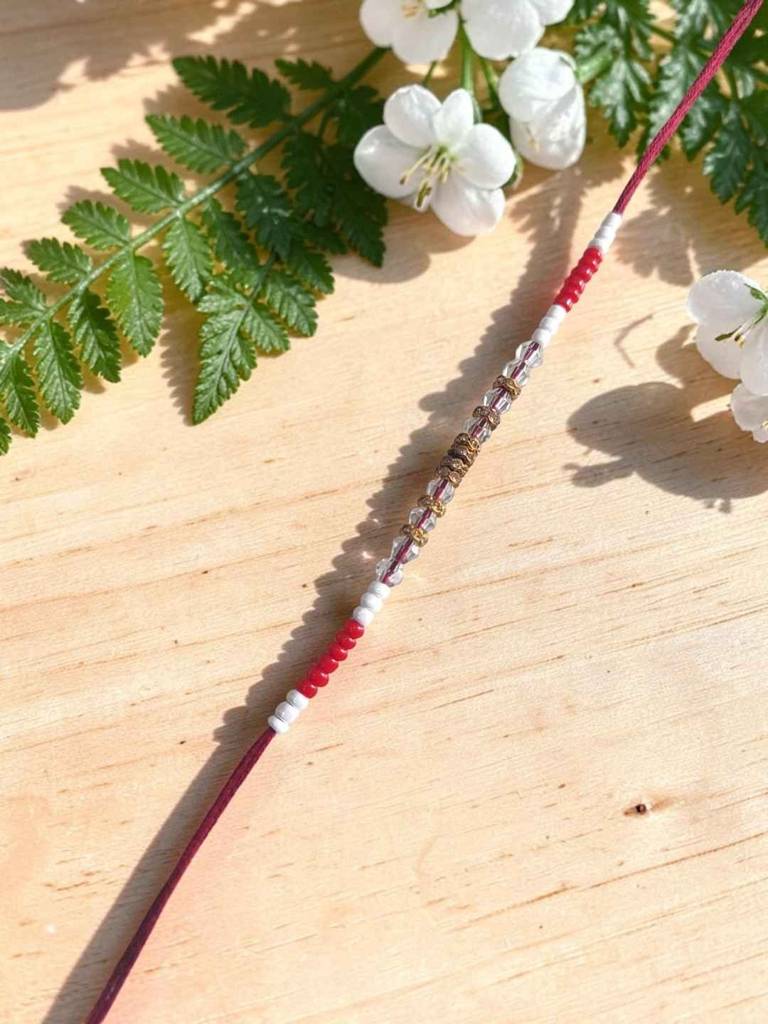 Maroon Color Pop Crystal Thread Rakhi : INH-RKH-MRN