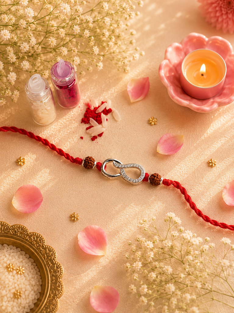 Eternz Certified Jewellery - SILVER STELLA 925 Sterling Silver Nat. Rudraksha Anant Bandhan Rakhi
