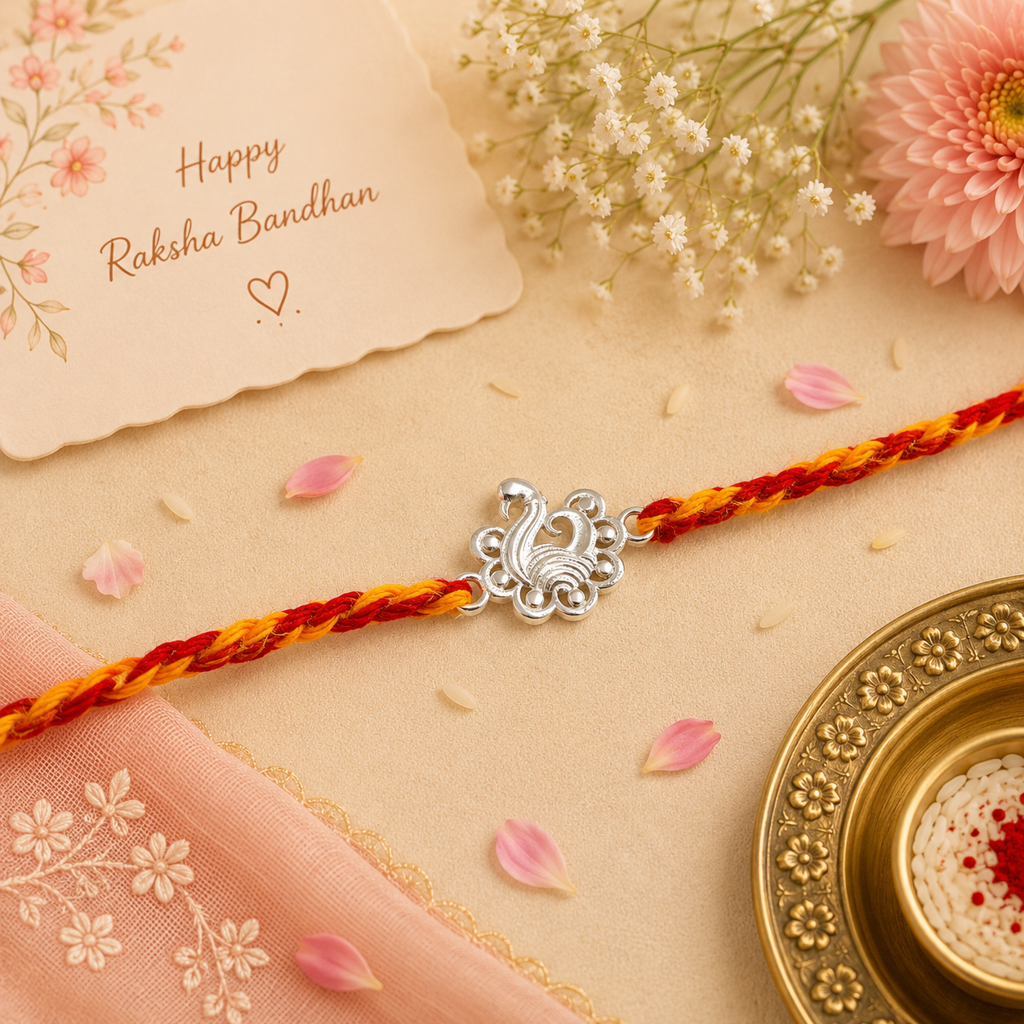 Eternz Certified Jewellery - SILVER STELLA 925 Sterling Silver Mayur Rakhi