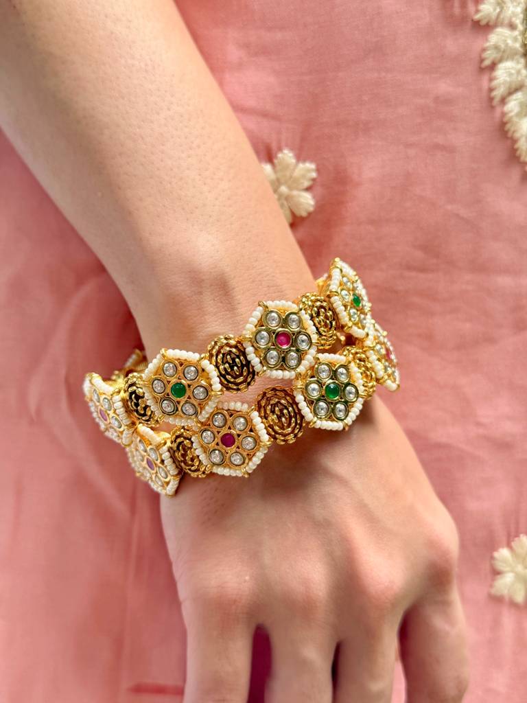 Temple Bangle Set With Pearl Accents : PR-998