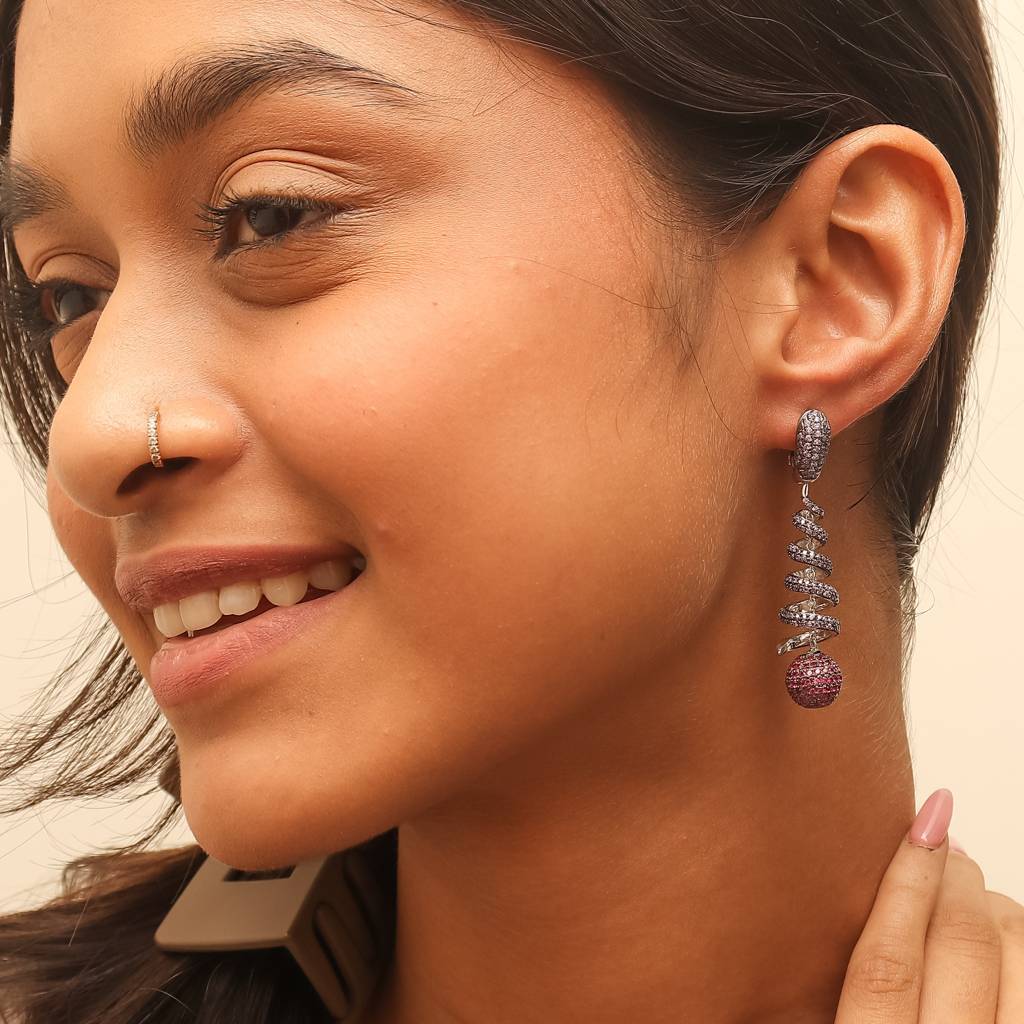 Dazzling Purple And Pink Spiral Silver Earrings : E026