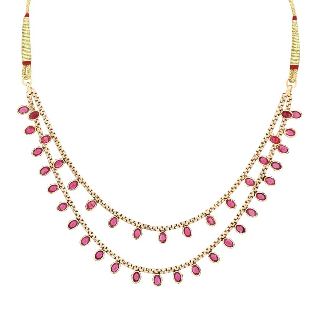 Gold Plated Delicate Double Layered Necklace Set : S24MRNKS485RED