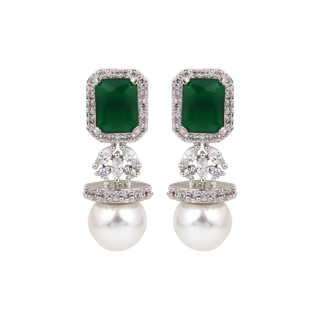 Crystal Halo Pearl Drop Earrings : S24MMER239GRN