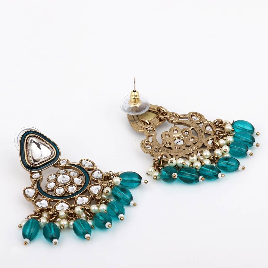 Kundan Hoop Pearl Fringe Earrings : S24FAER238GRN