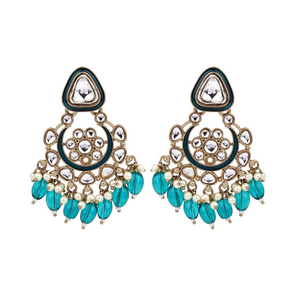 Kundan Hoop Pearl Fringe Earrings : S24FAER238GRN
