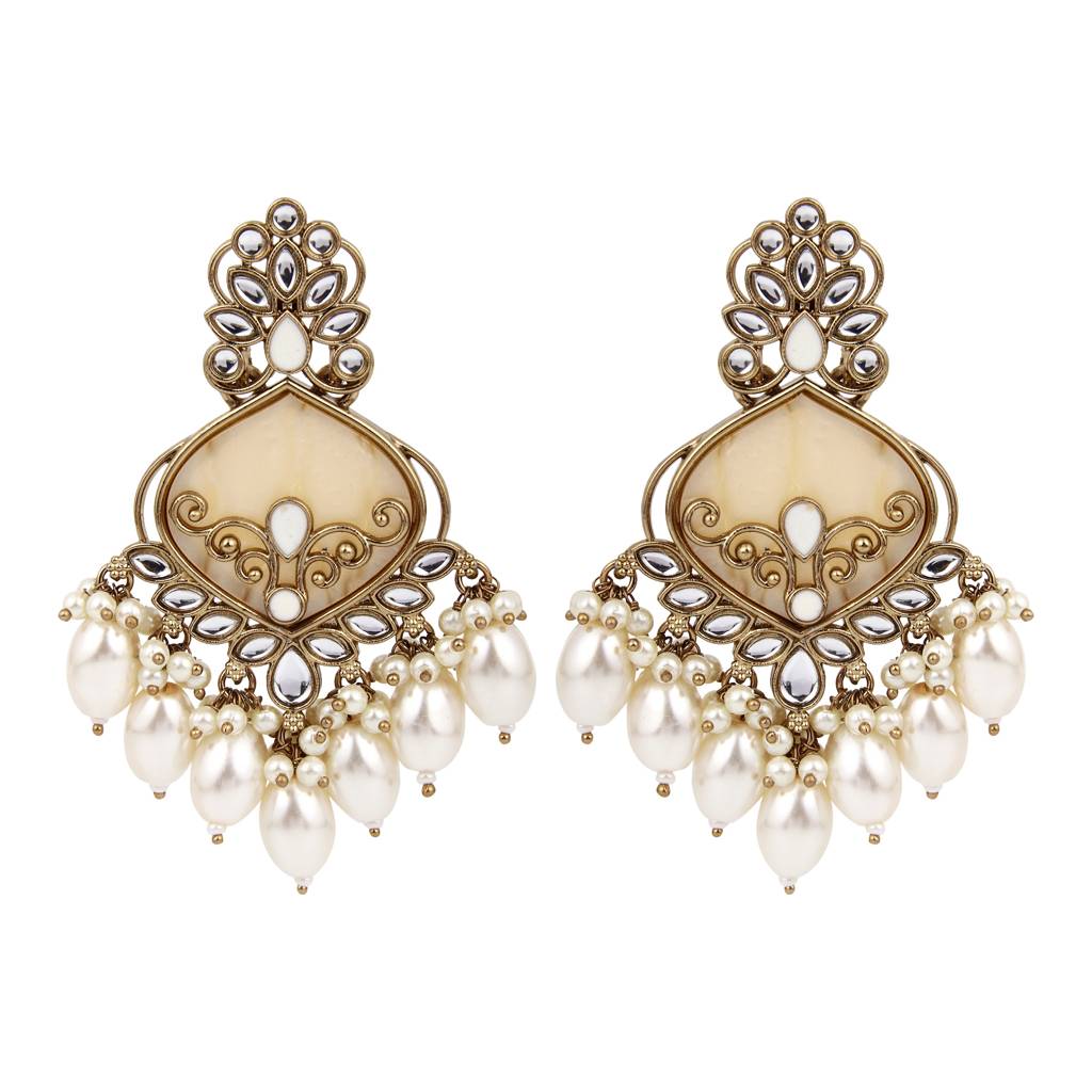 Antique Finish Pearl Fringe Statement Earrings : S24FAER237WHT