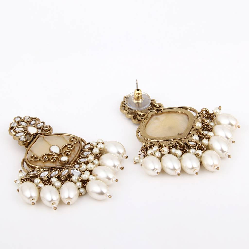 Antique Finish Pearl Fringe Statement Earrings : S24FAER237WHT