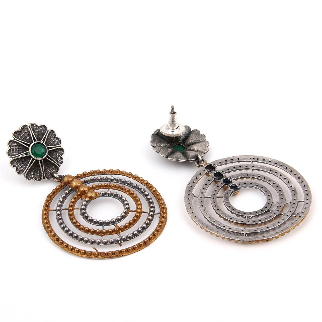 Dual-Tone Concentric Circle Drop Earrings : S24DJER213GLD