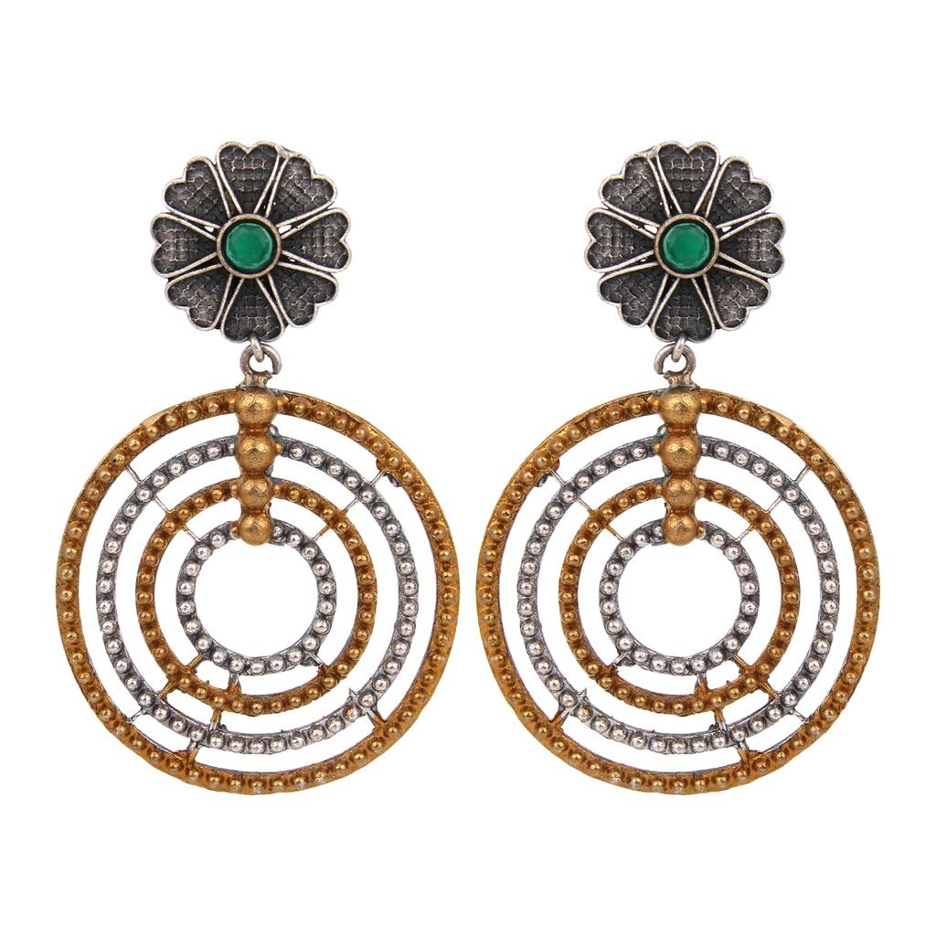 Dual-Tone Concentric Circle Drop Earrings : S24DJER213GLD