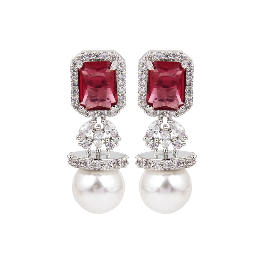 Crystal Halo Pearl Drop Earrings : S24MMER239RED