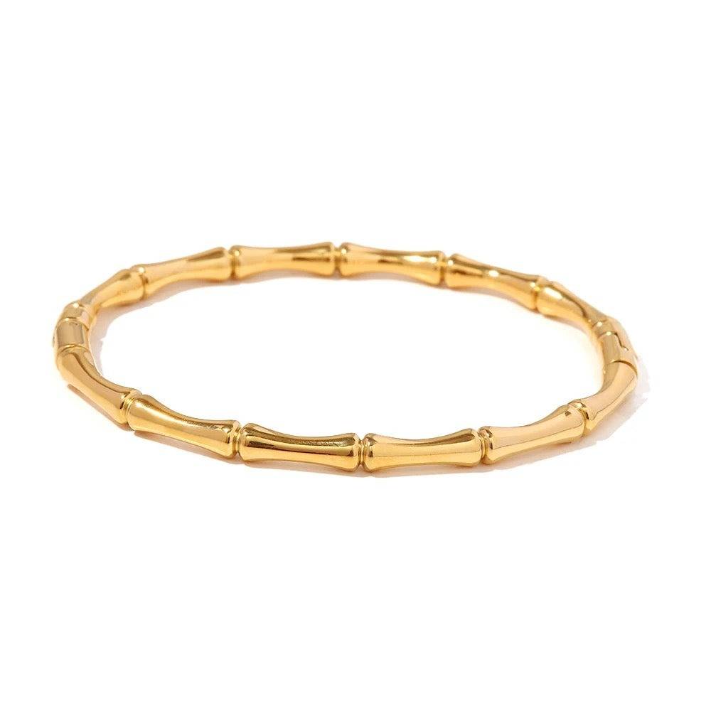 Nature-Inspired Oval Bamboo 18K Gold Plated Cuff Bracelet : 100012