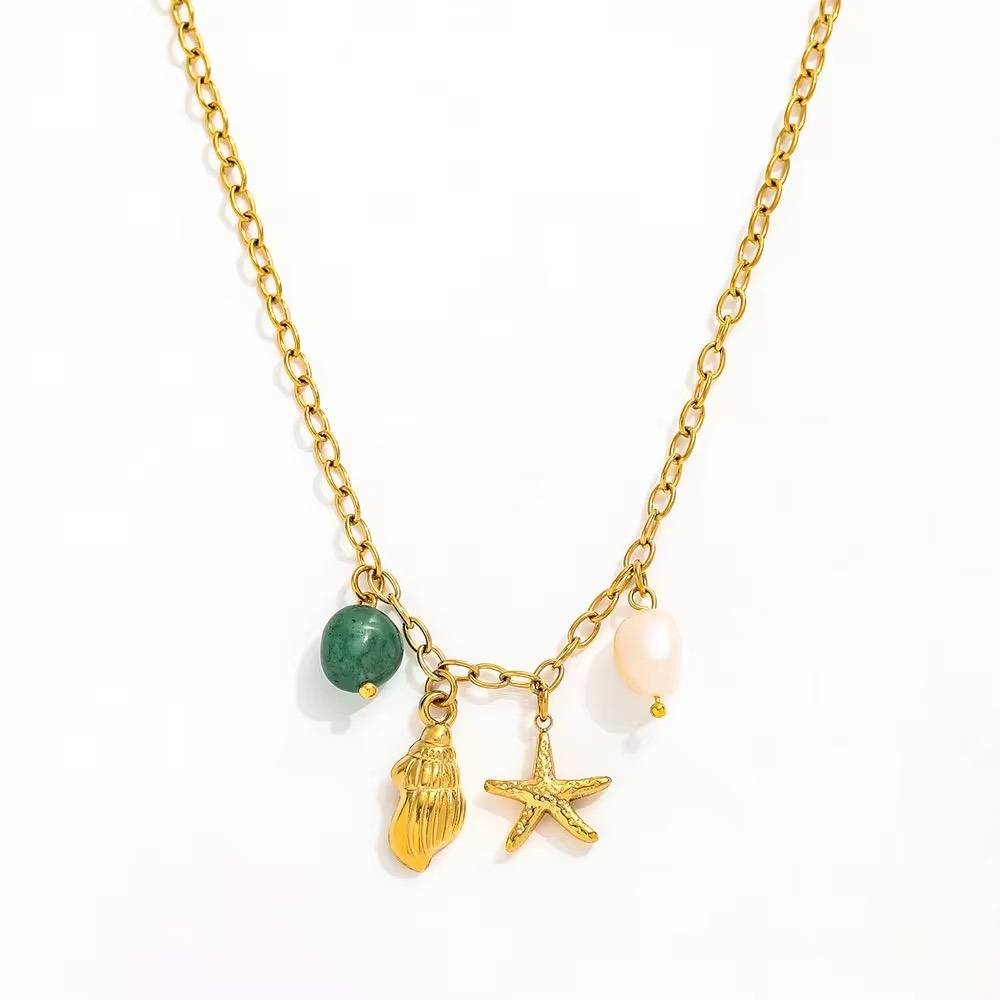 Waterproof Ocean Treasure Charm Necklace - Skin-Safe, Casual Everyday Look : 100082