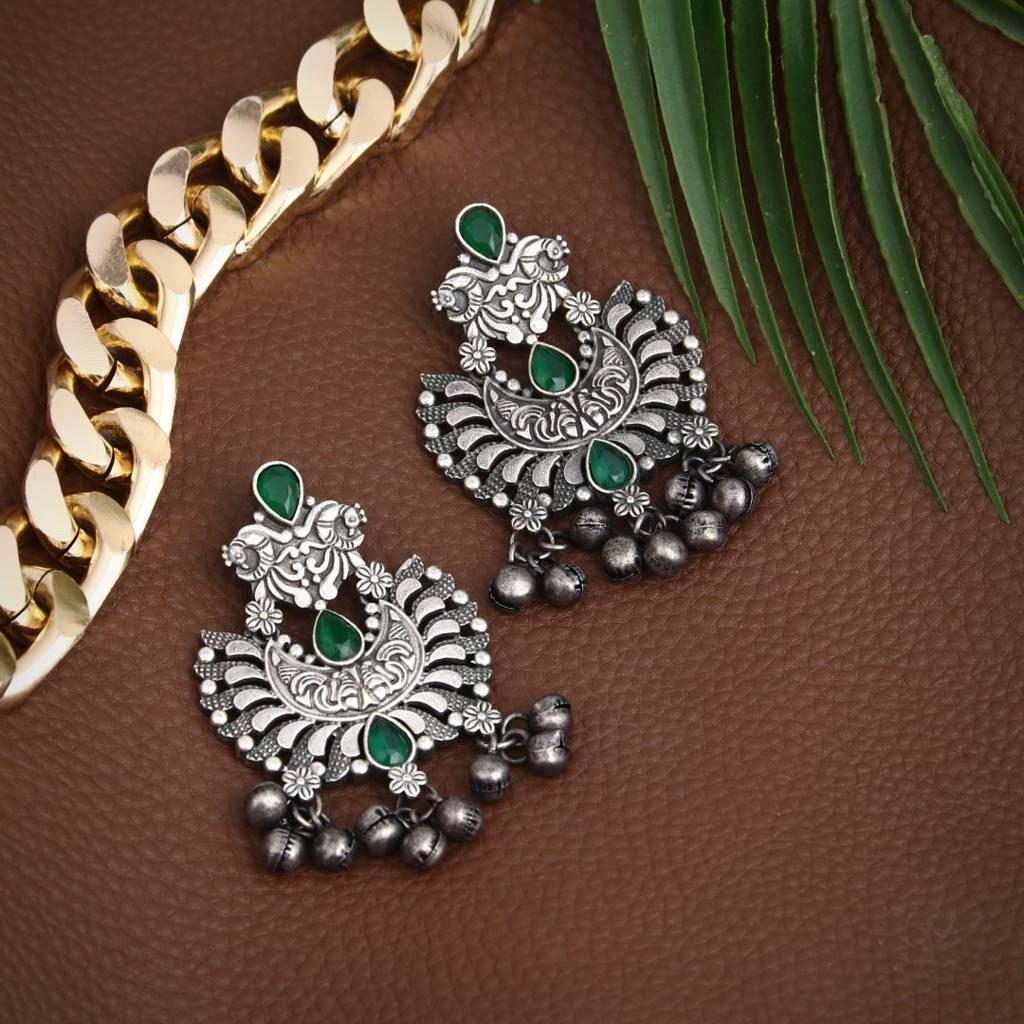 Silver Oxidised Finish Chandbali : S23DJER003SLV