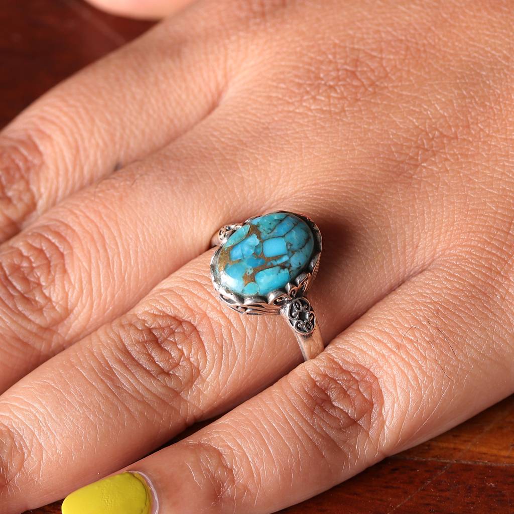 925 Sterling Silverturquoise Ring  Sky Blue Gemstone Sterling Silver Jewelry, Elegant Handmade Women Ring For Fashio : FU-0303