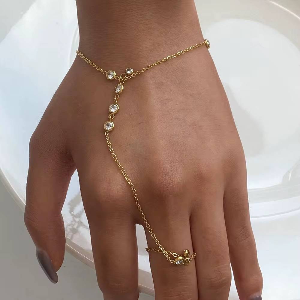 Gold Plated Daily Wear Ira Sparkle Hand Chain Bracelet : JDB2410030