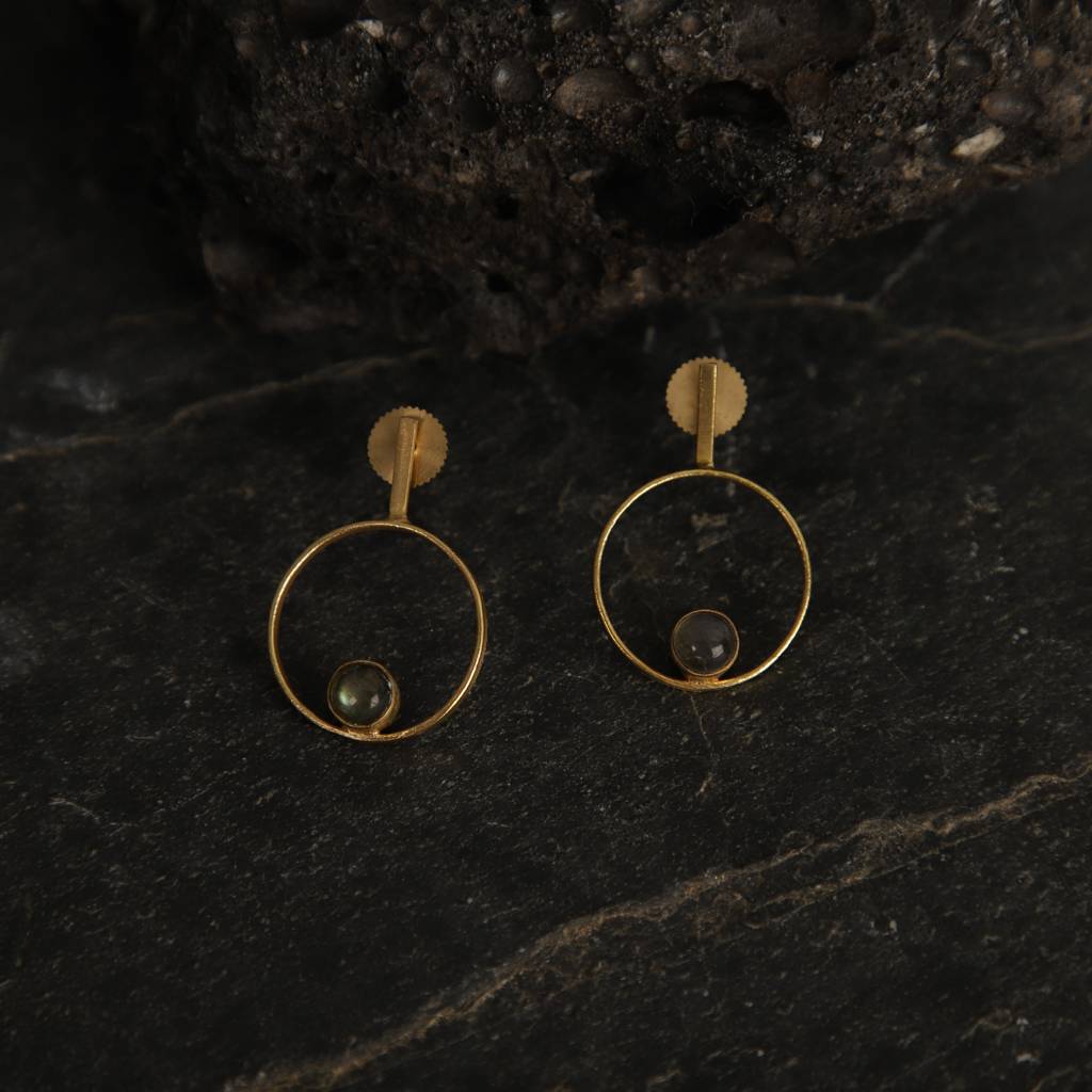 Gold Plated Labrodorite Ring Studs : BG115