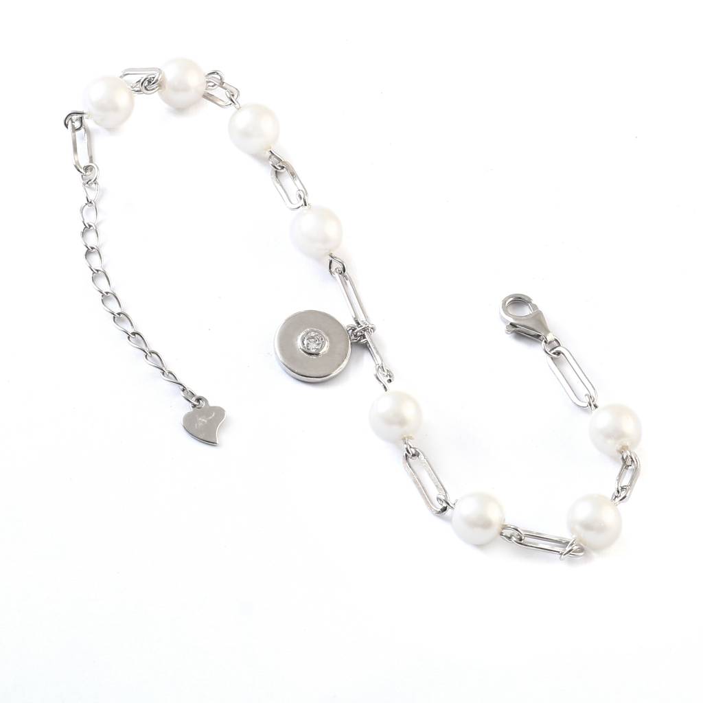 Silver Pearl Link Bracelet | Modern Chain Bracelet With Charm | 925 Silver Jewelry For Women : ZIRAK-Bracelet-079