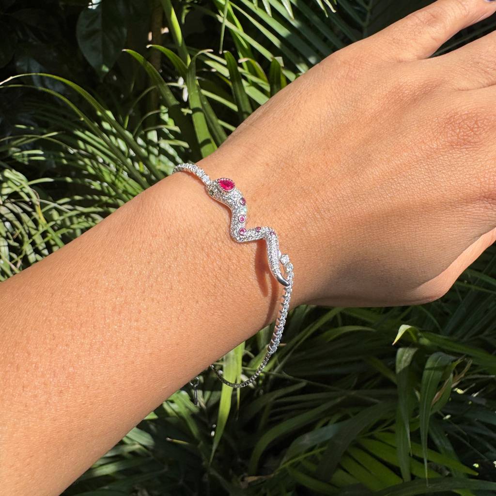 925 Sterling Silver Serpent Head Bracelet With Zircon Stone : 79