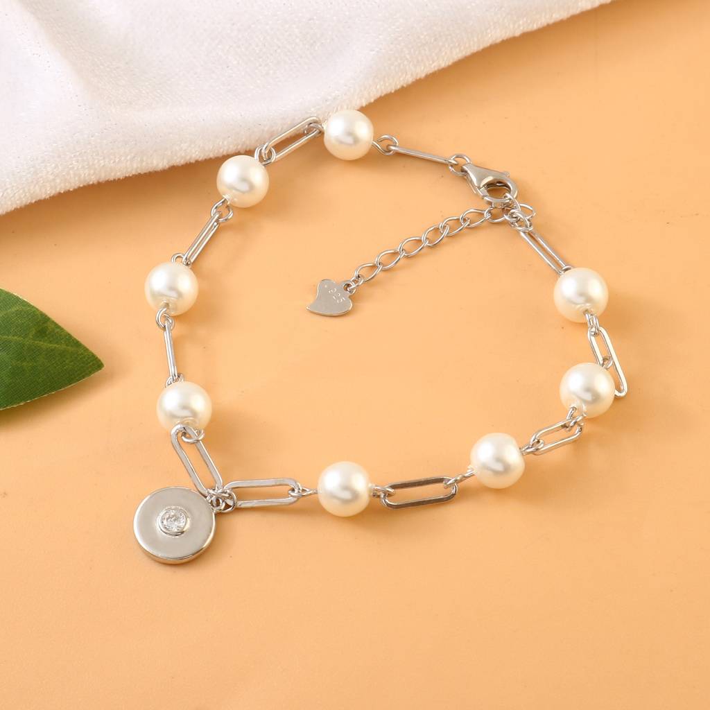 Silver Pearl Link Bracelet | Modern Chain Bracelet With Charm | 925 Silver Jewelry For Women : ZIRAK-Bracelet-079