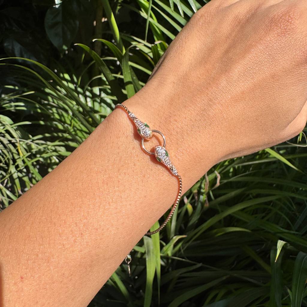 925 Sterling Silver Serpent Head Bracelet With Zircon Stones : 80