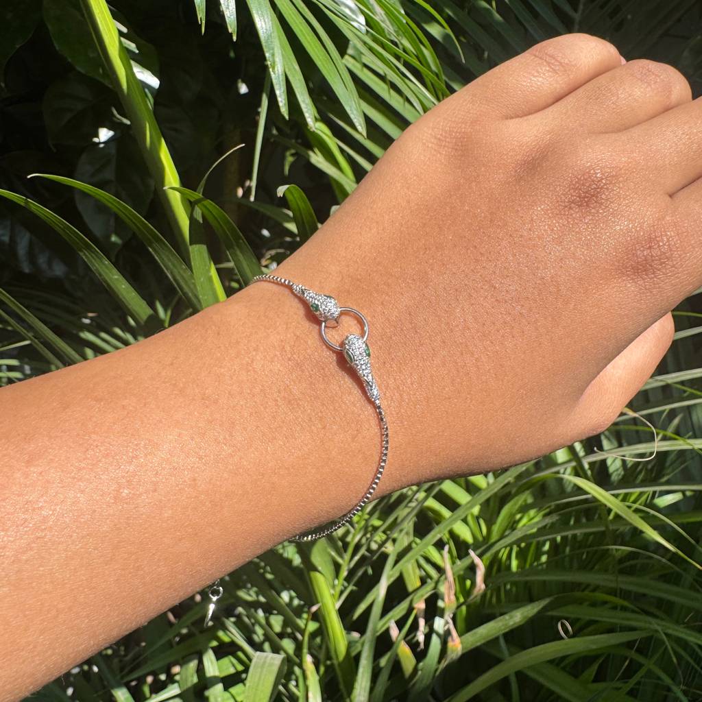 925 Sterling Silver Serpent Head Bracelet With Zircon Stones : 80