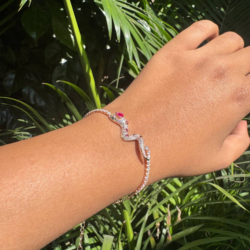 925 Sterling Silver Serpent Head Bracelet With Zircon Stone : 79