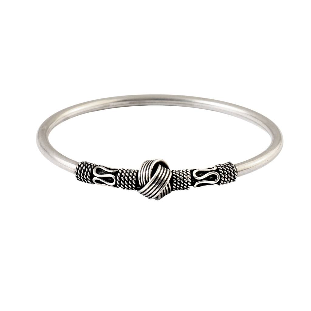 ZIRAK SILVER 925 Sterling Silver Knot Detail Open Bangle Bracelet