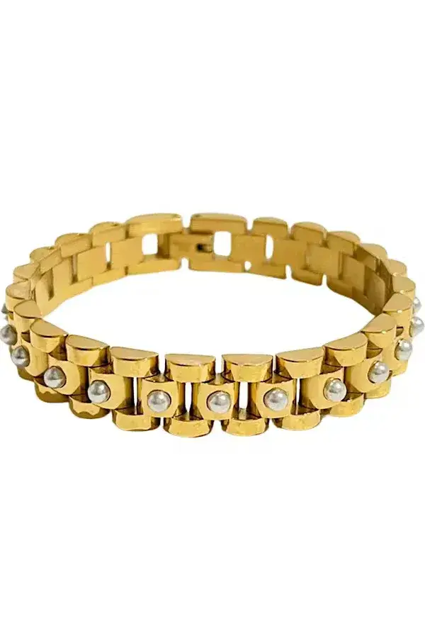 Sparkling Stone Link Bracelet - 18K Gold Plated Watch Band Style : 1000352