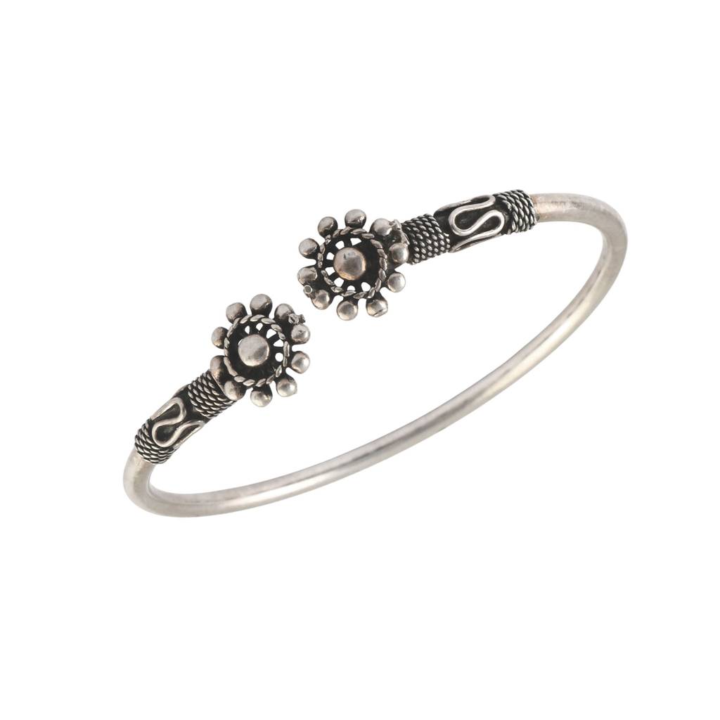 Oxidised 925 Silver Tribal Sun Motif Open Cuff Bangle : ZIRAK-Bracelet-167
