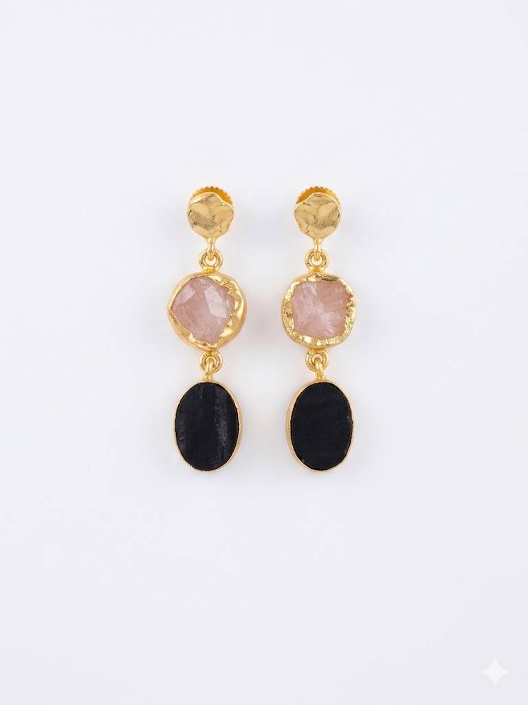 Pink & Black Gemstone Drops : SKU-E-07