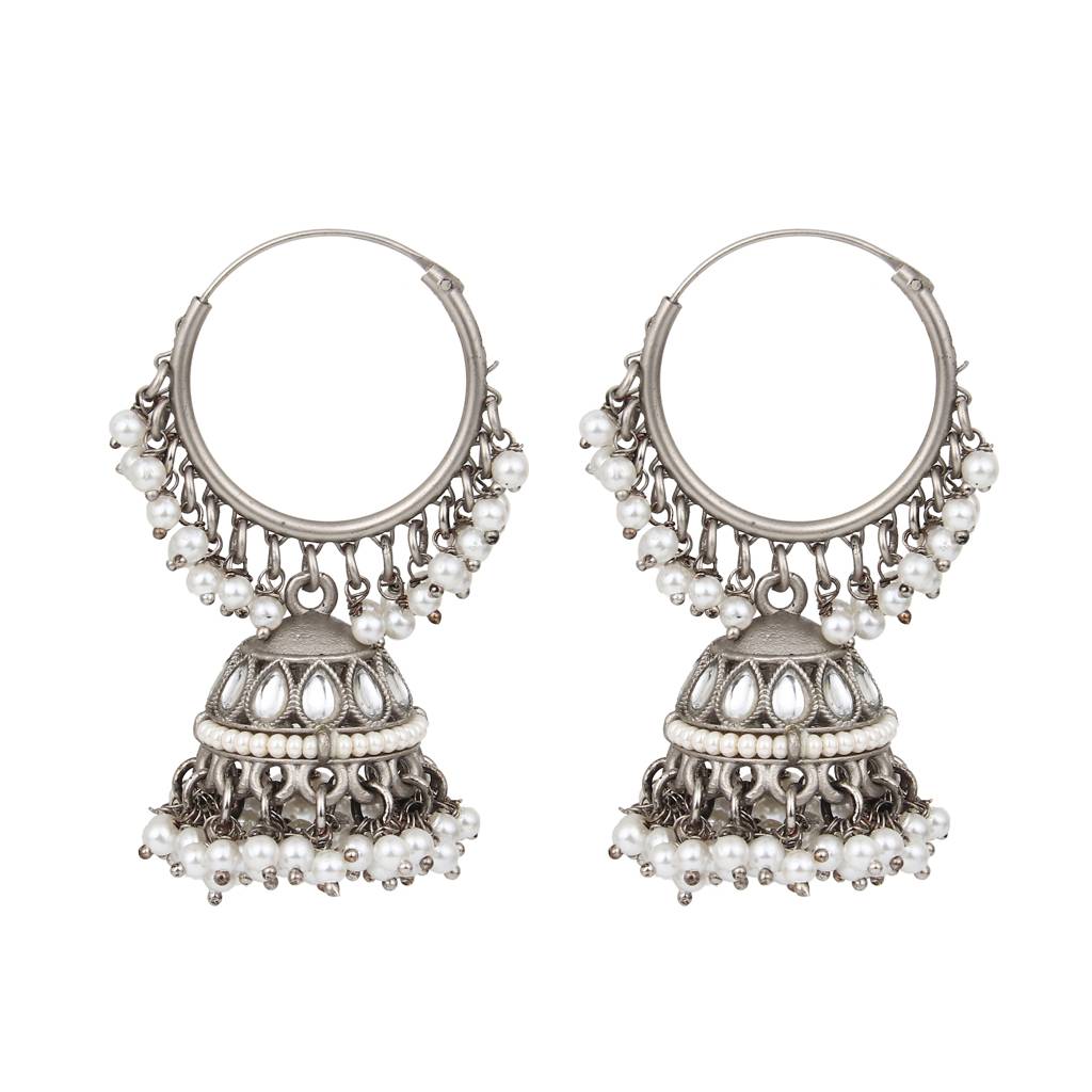 Antique Silver 3 In 1 Studs, Chandbali Jhumka Earrings : S24FAER198SLV
