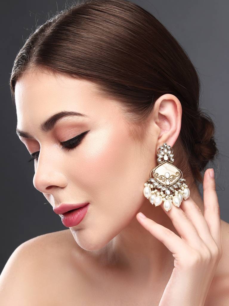 Antique Finish Pearl Fringe Statement Earrings : S24FAER237WHT