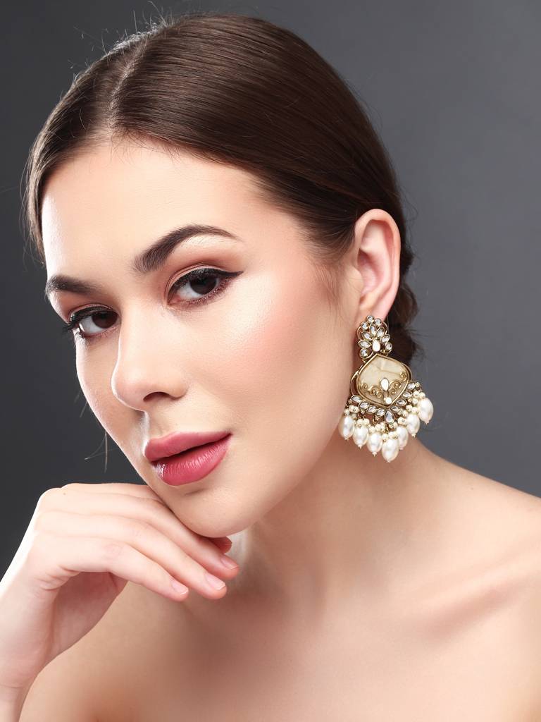 Antique Finish Pearl Fringe Statement Earrings : S24FAER237WHT