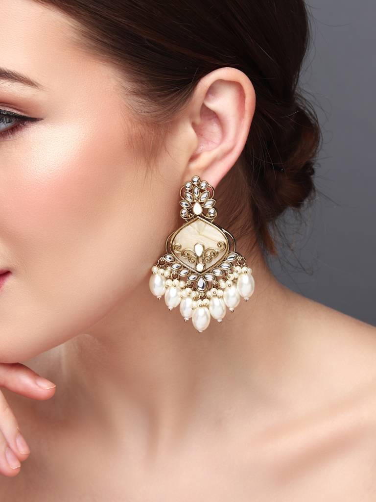 Antique Finish Pearl Fringe Statement Earrings : S24FAER237WHT