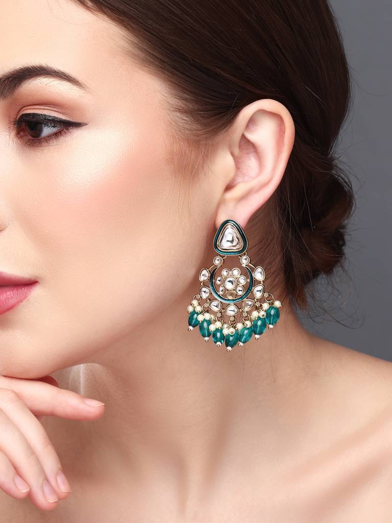 Kundan Hoop Pearl Fringe Earrings : S24FAER238GRN