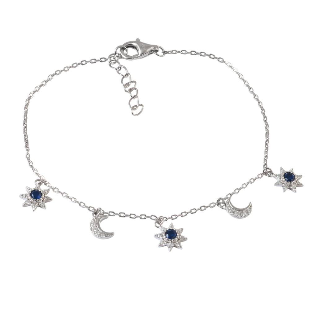 Celestial Star & Moon 925 Silver Charm Bracelet : ZIRAK-Bracelet-177