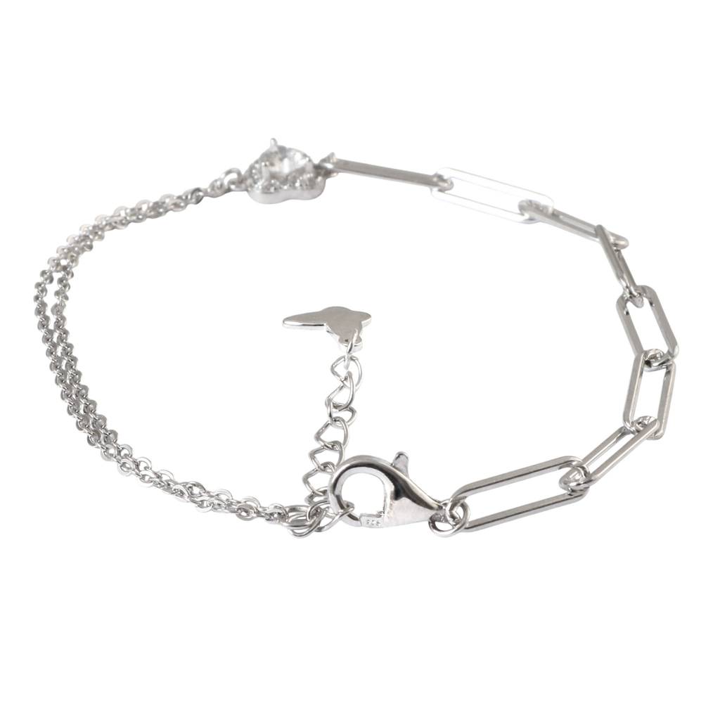 925 Silver Heart Cz Paperclip Chain Bracelet : ZIRAK-Bracelet-182