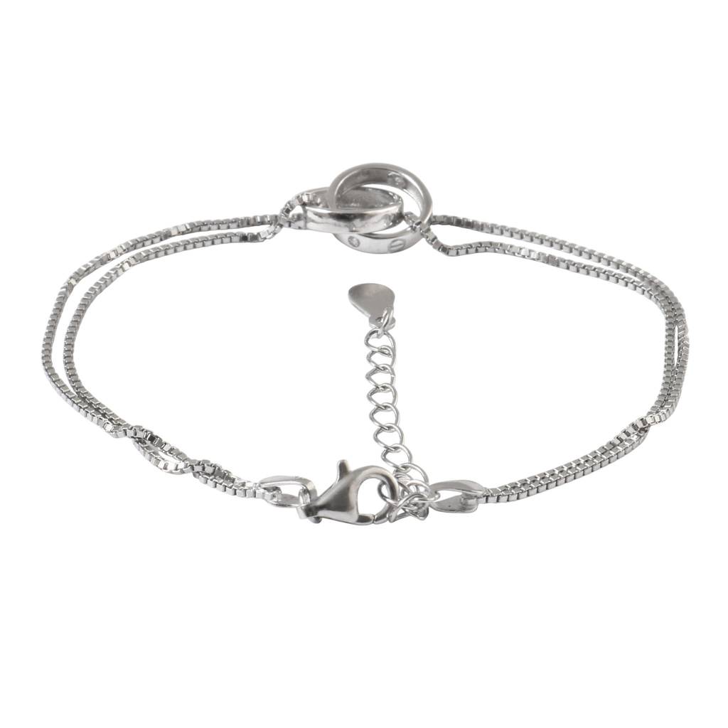 Interlocking Rings 925 Silver Double Chain Bracelet : ZIRAK-Bracelet-188