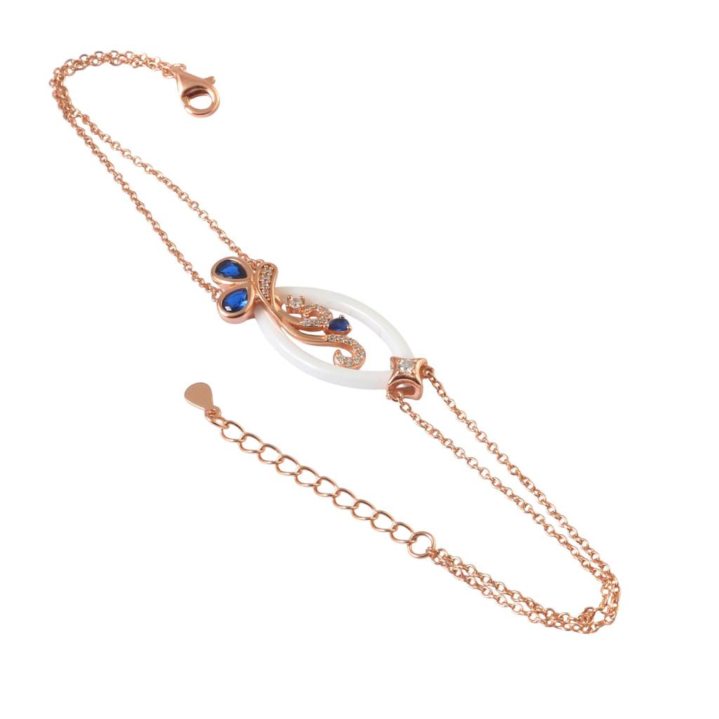 925 Silver Rose Gold Butterfly Bracelet With Blue Stones & Ceramic Link : ZIRAK-Bracelet-196