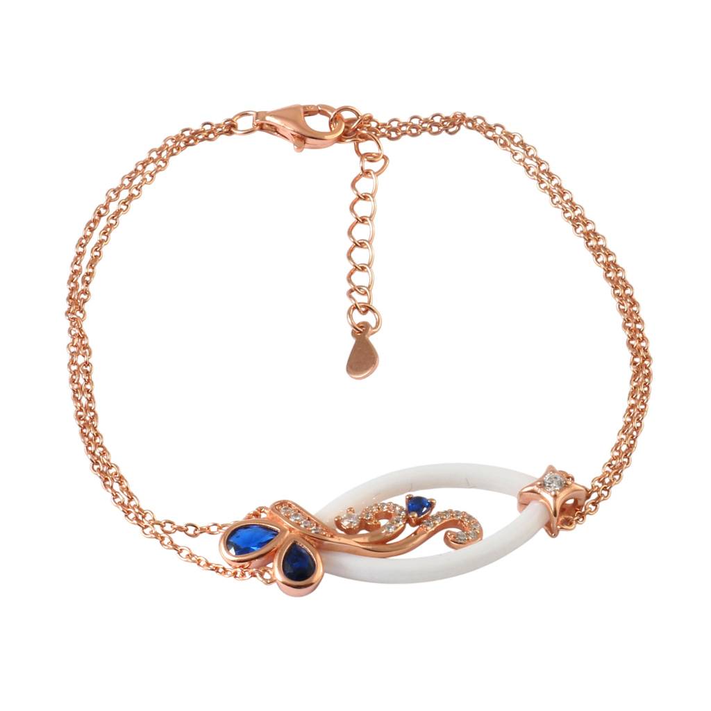 925 Silver Rose Gold Butterfly Bracelet With Blue Stones & Ceramic Link : ZIRAK-Bracelet-196