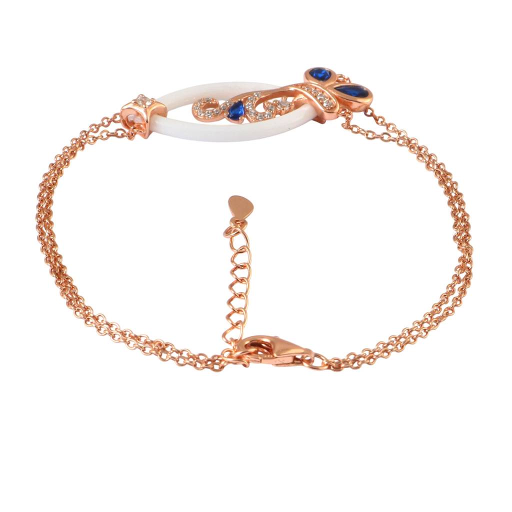 925 Silver Rose Gold Butterfly Bracelet With Blue Stones & Ceramic Link : ZIRAK-Bracelet-196