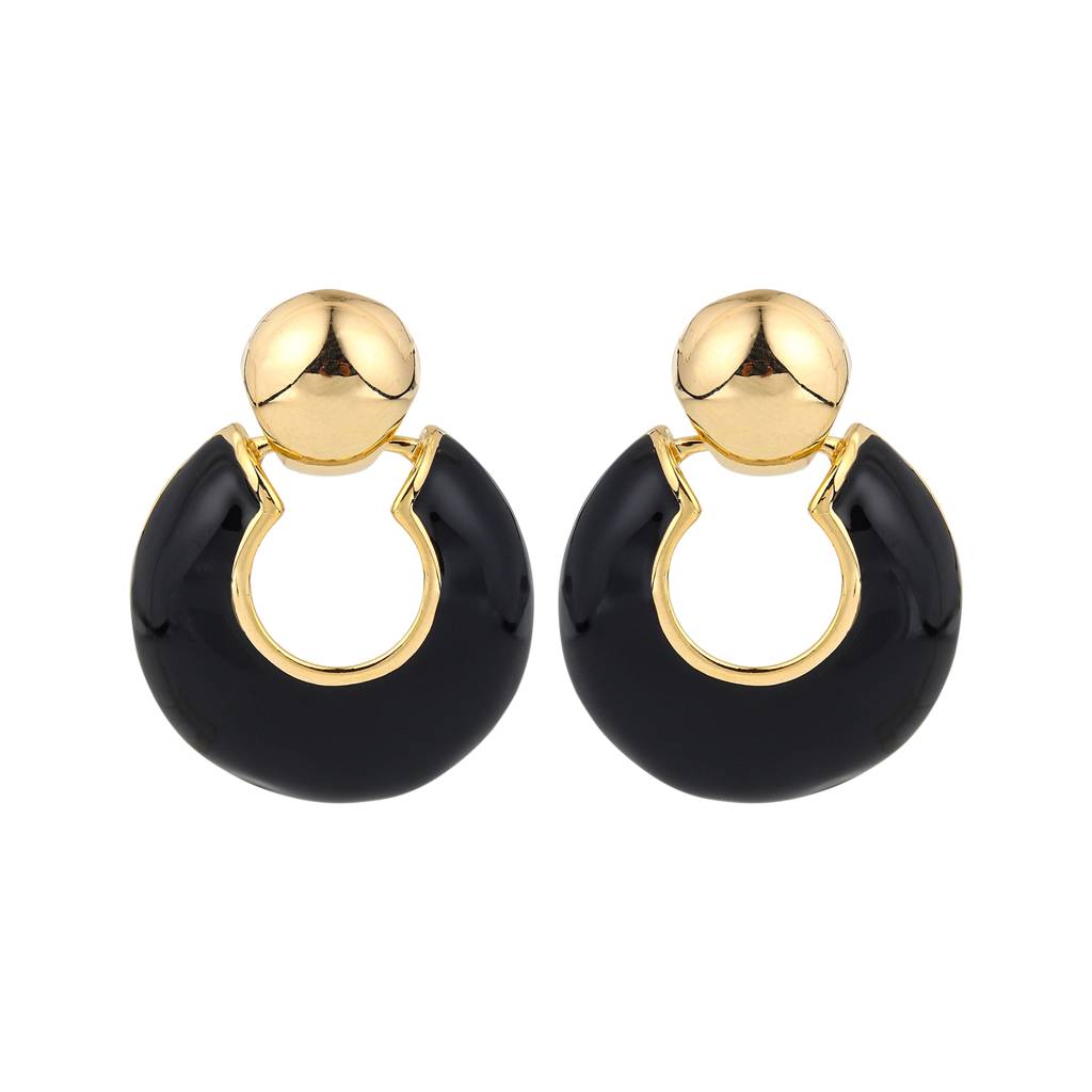 18K Gold Plated Black Round Earring : WER245MLBLK