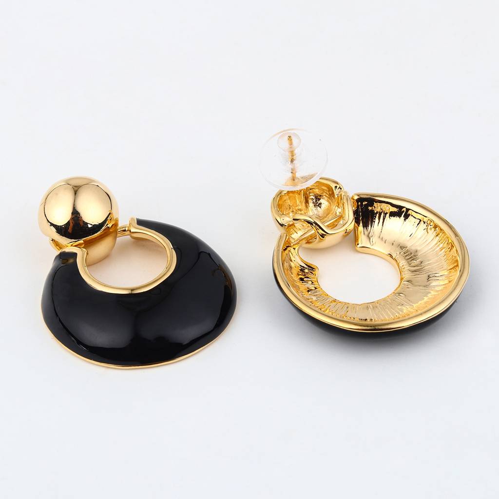 18K Gold Plated Black Round Earring : WER245MLBLK