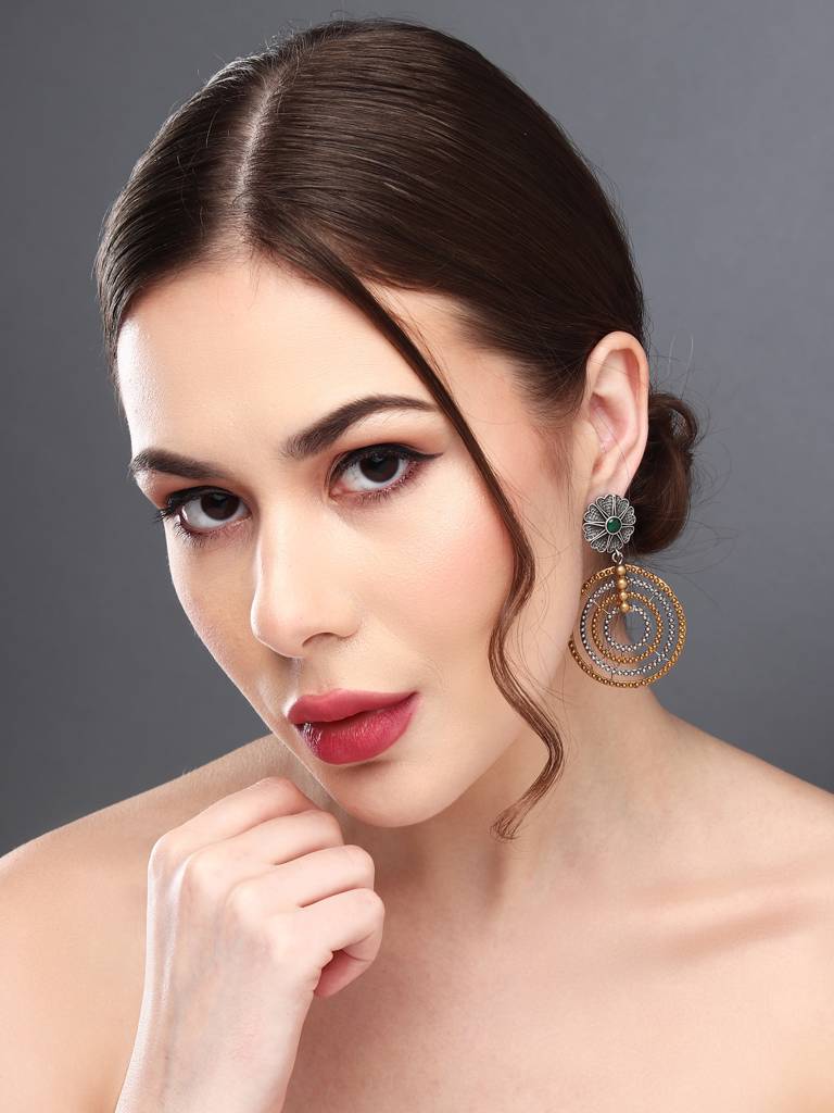 Dual-Tone Concentric Circle Drop Earrings : S24DJER213GLD