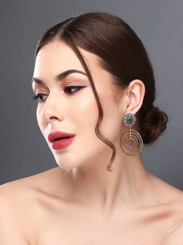 Dual-Tone Concentric Circle Drop Earrings : S24DJER213GLD