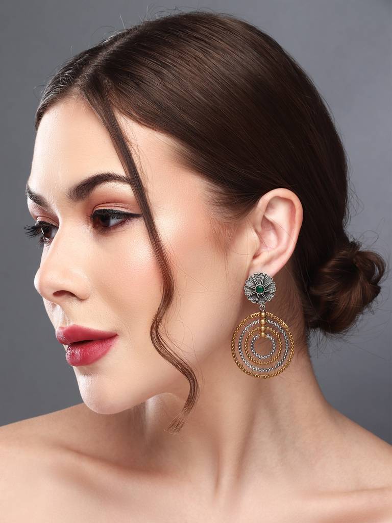 Dual-Tone Concentric Circle Drop Earrings : S24DJER213GLD